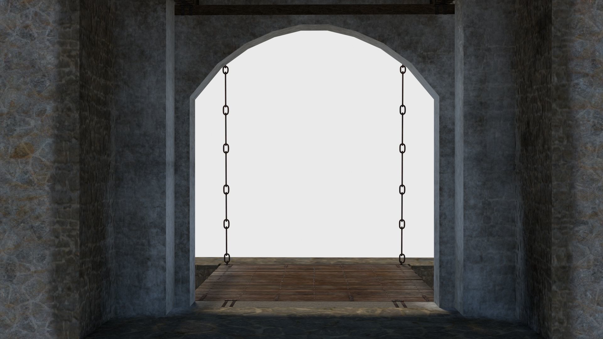 Medieval drawbridge gate with animation Low-poly 3D model_11