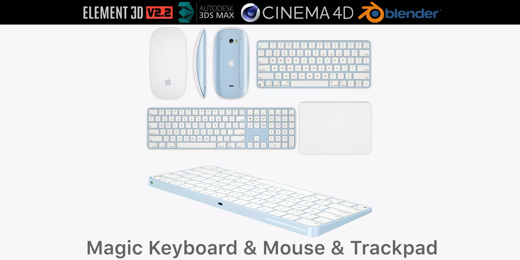 Apple Magic Keyboard and Mouse and Trackpad 3D model