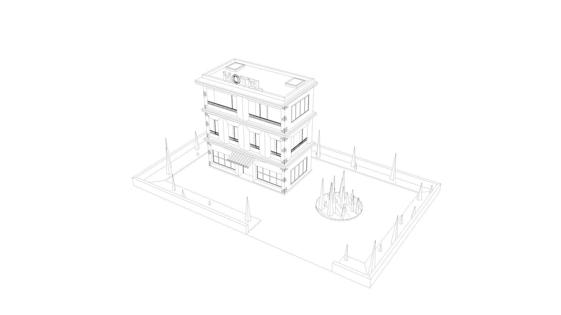 Hotel building 3D model_6