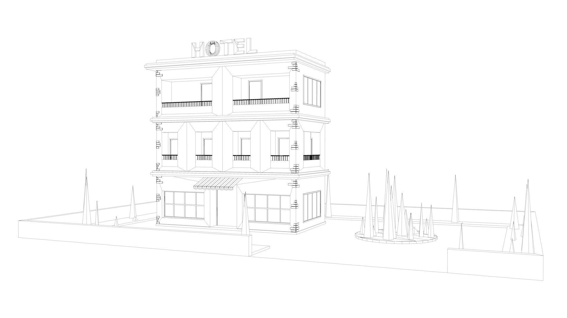 Hotel building 3D model_5