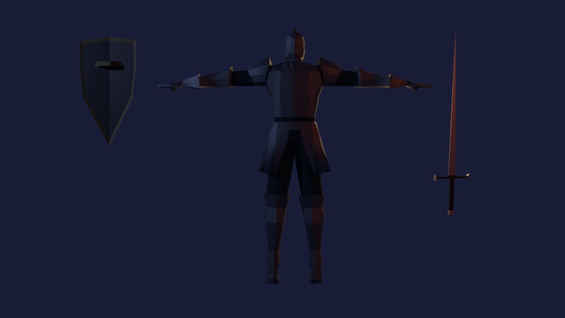 Lowpoly Knight model 02 with sword and shield Low-poly 3D model_3