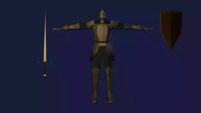 Lowpoly Knight model 02 with sword and shield Low-poly 3D model