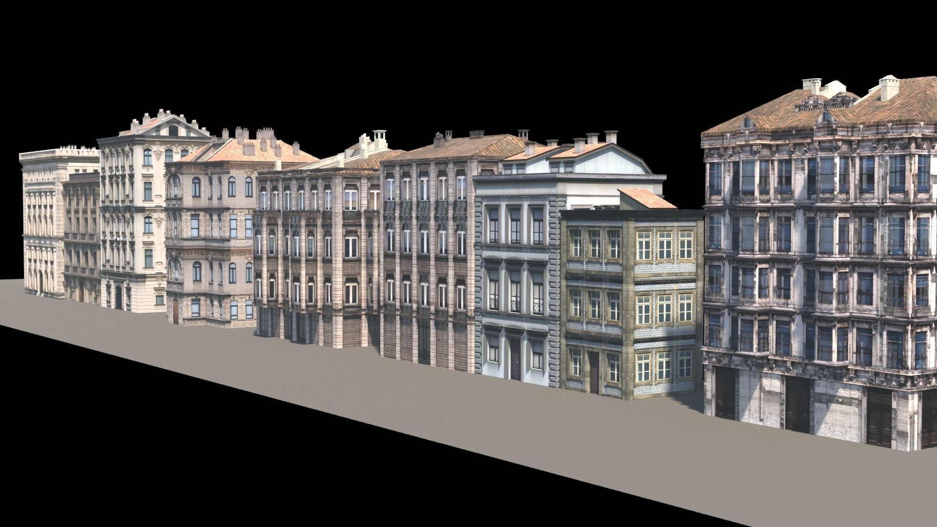 Buildings on street 3D model_4