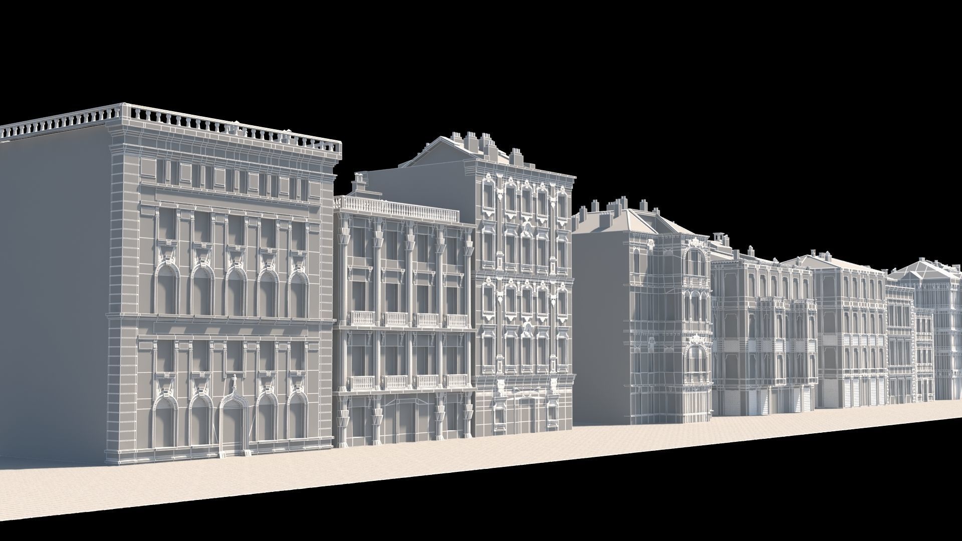 Buildings on street 3D model_3