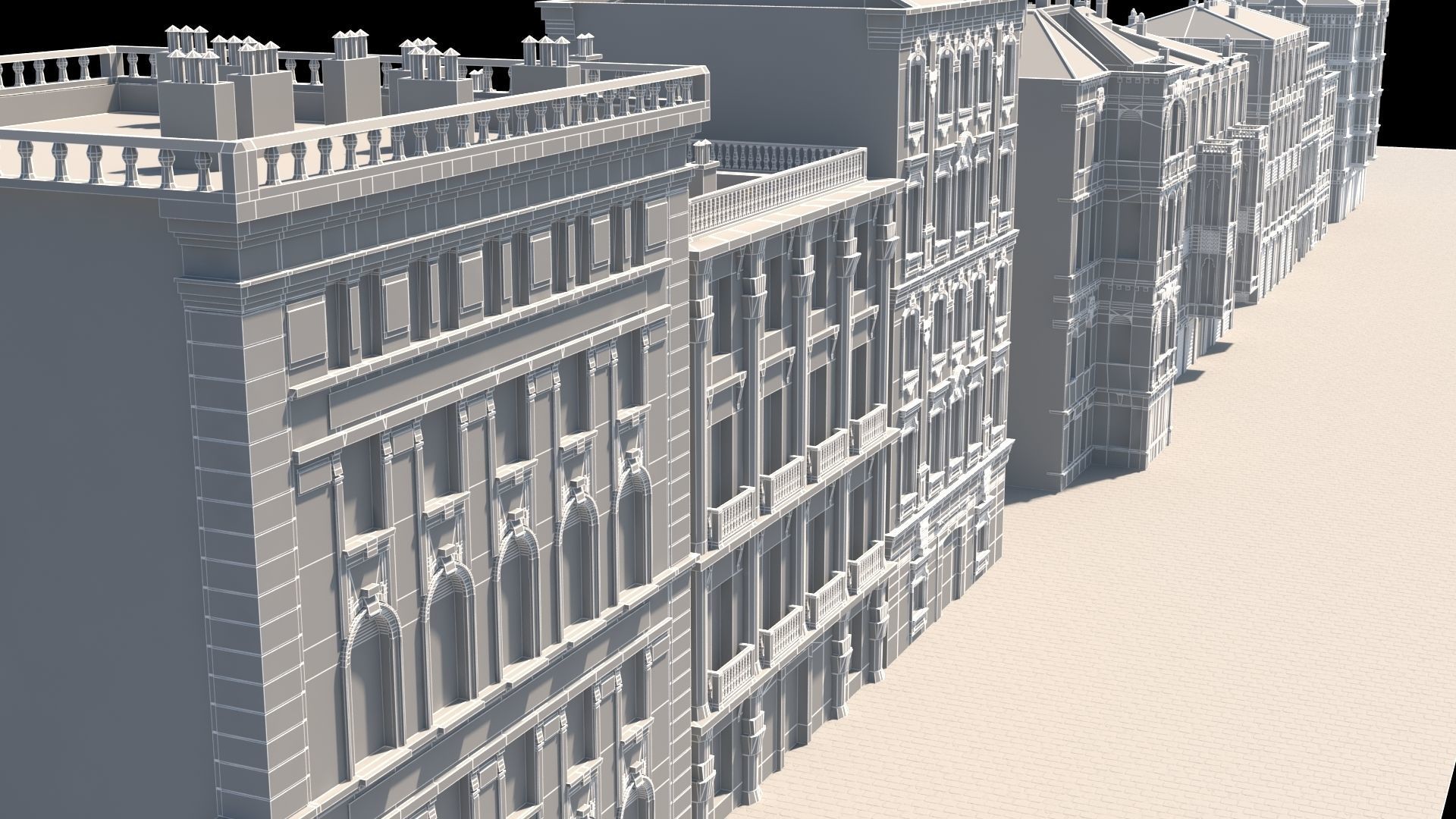 Buildings on street 3D model_1