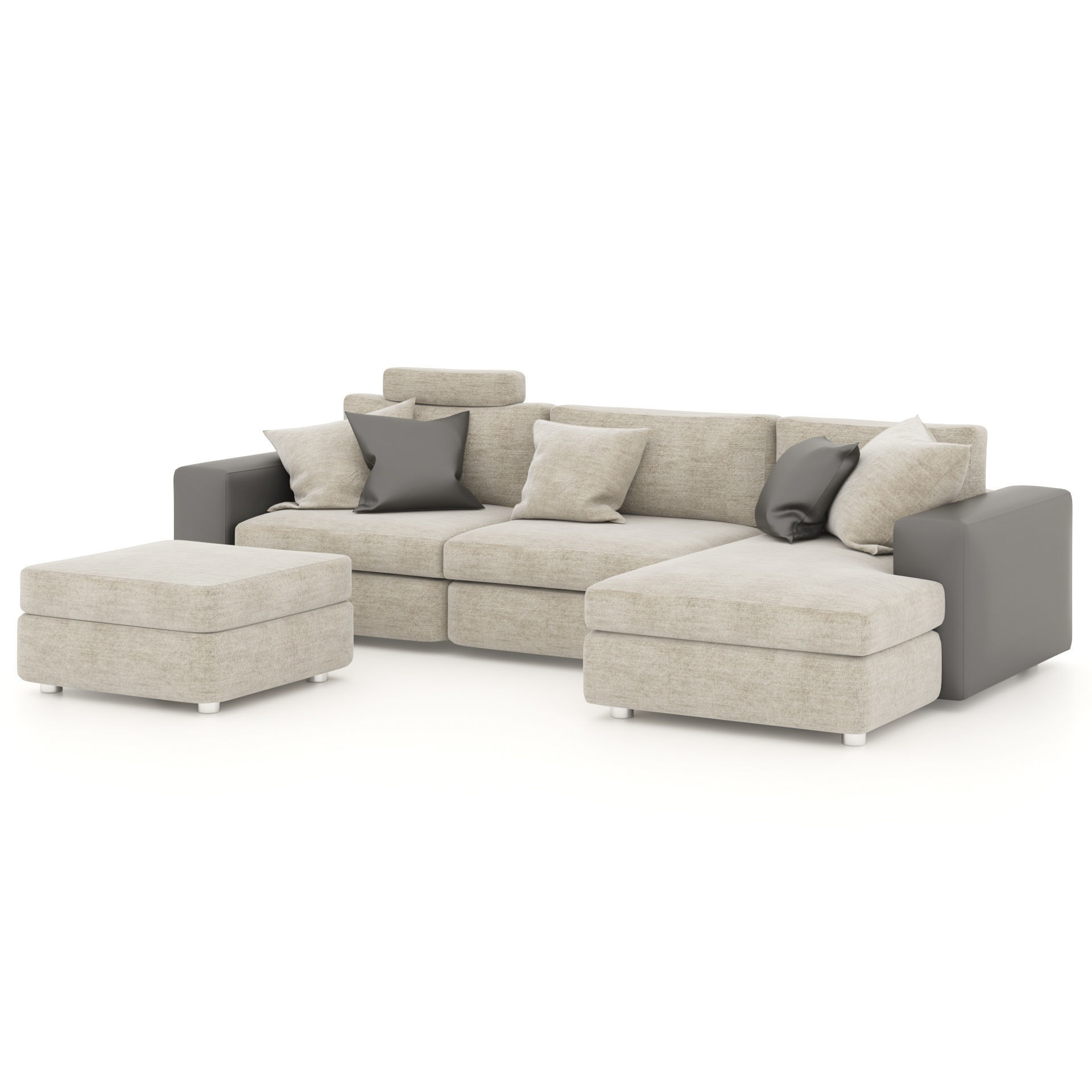 Corner sofa with pouf and pillows  Low-poly 3D model_3