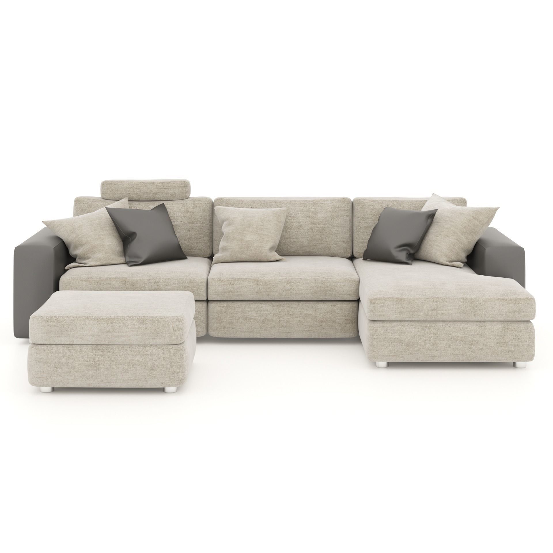 Corner sofa with pouf and pillows  Low-poly 3D model_1