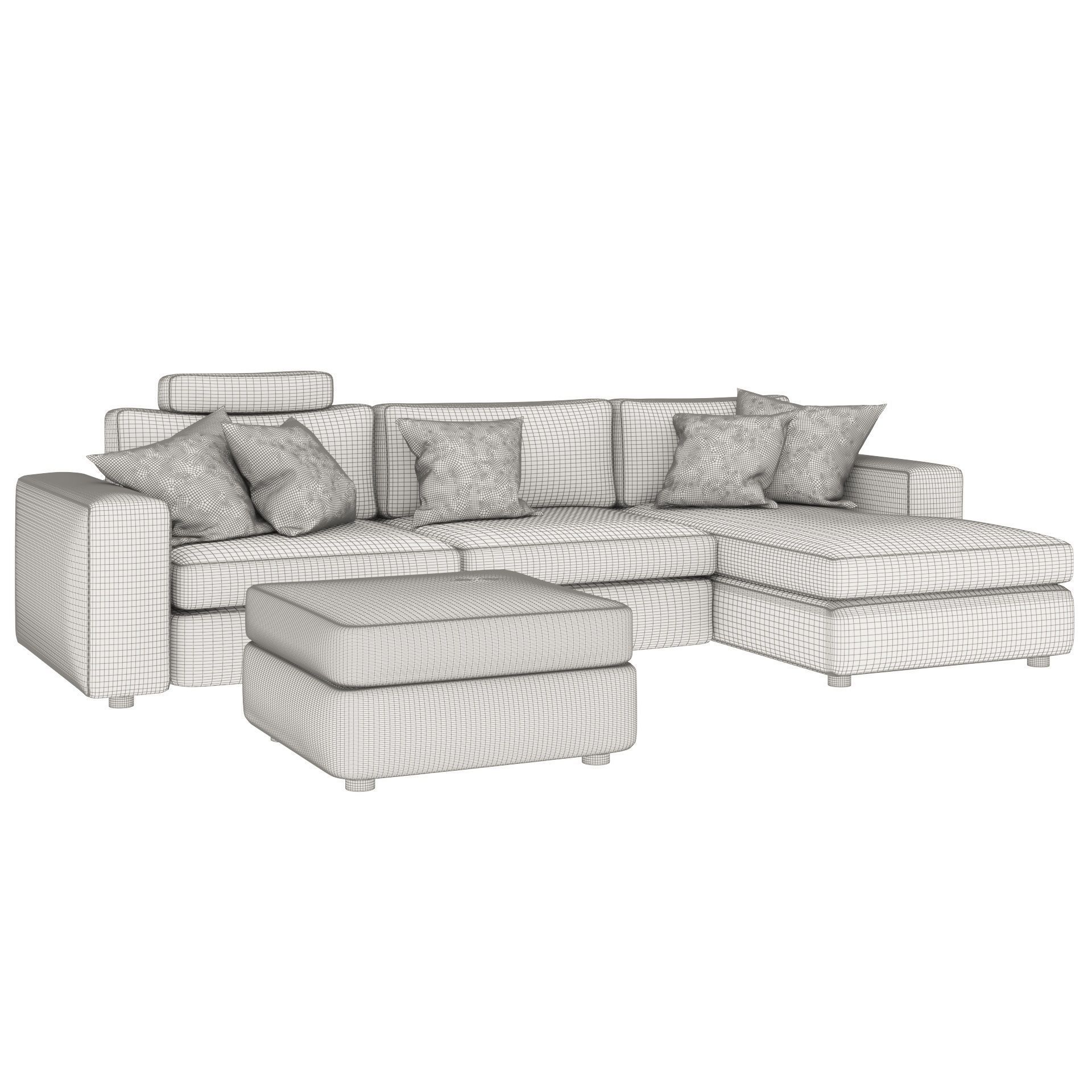 Corner sofa with pouf and pillows  Low-poly 3D model_6