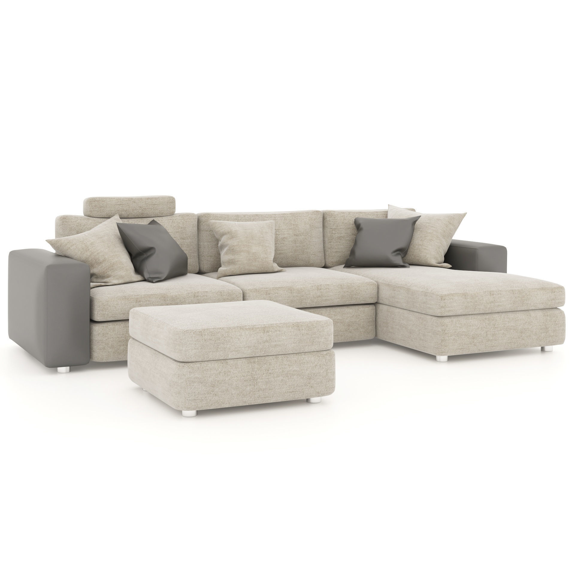 Corner sofa with pouf and pillows  Low-poly 3D model_2