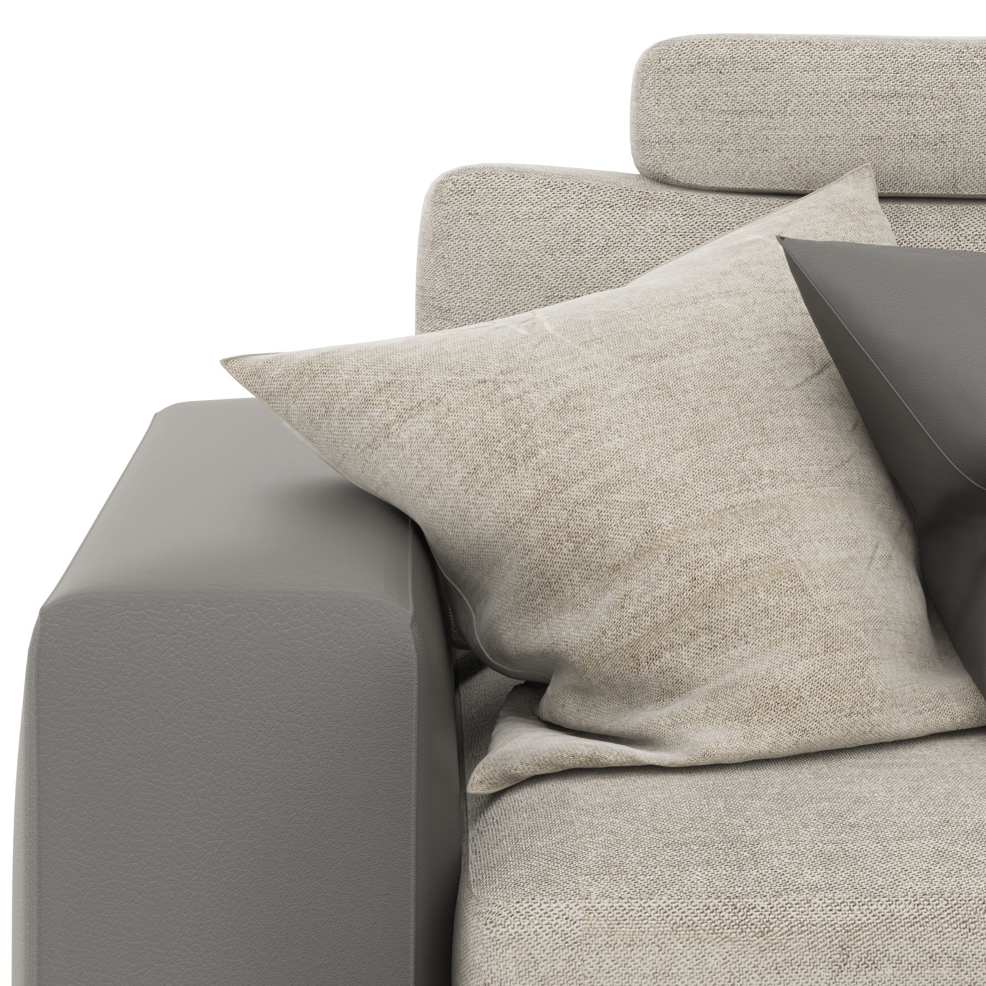 Corner sofa with pouf and pillows  Low-poly 3D model_4