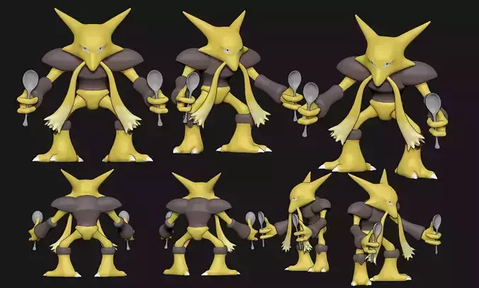 Pokemon - Alakazam with cuts and as a whole 3D print model