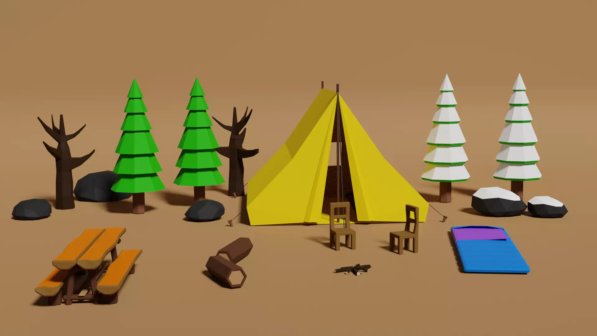 Camp Low Poly Free low-poly 3D model_0