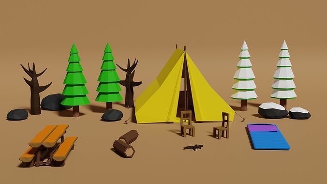 Camp Low Poly Free low-poly 3D model