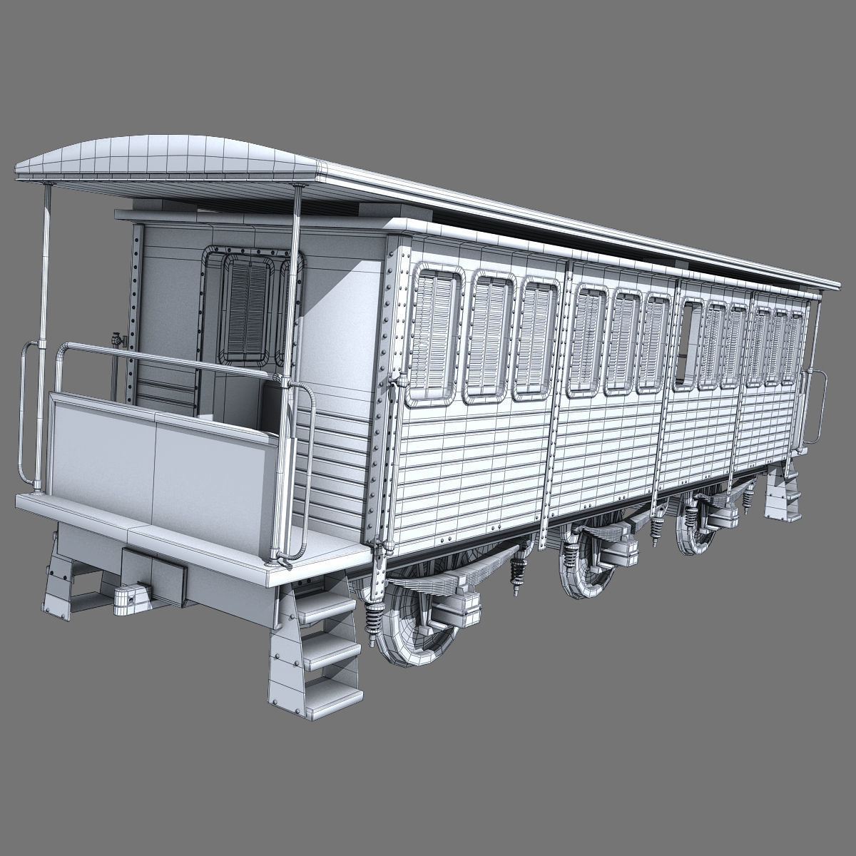 Old train passengers car 3D model_5