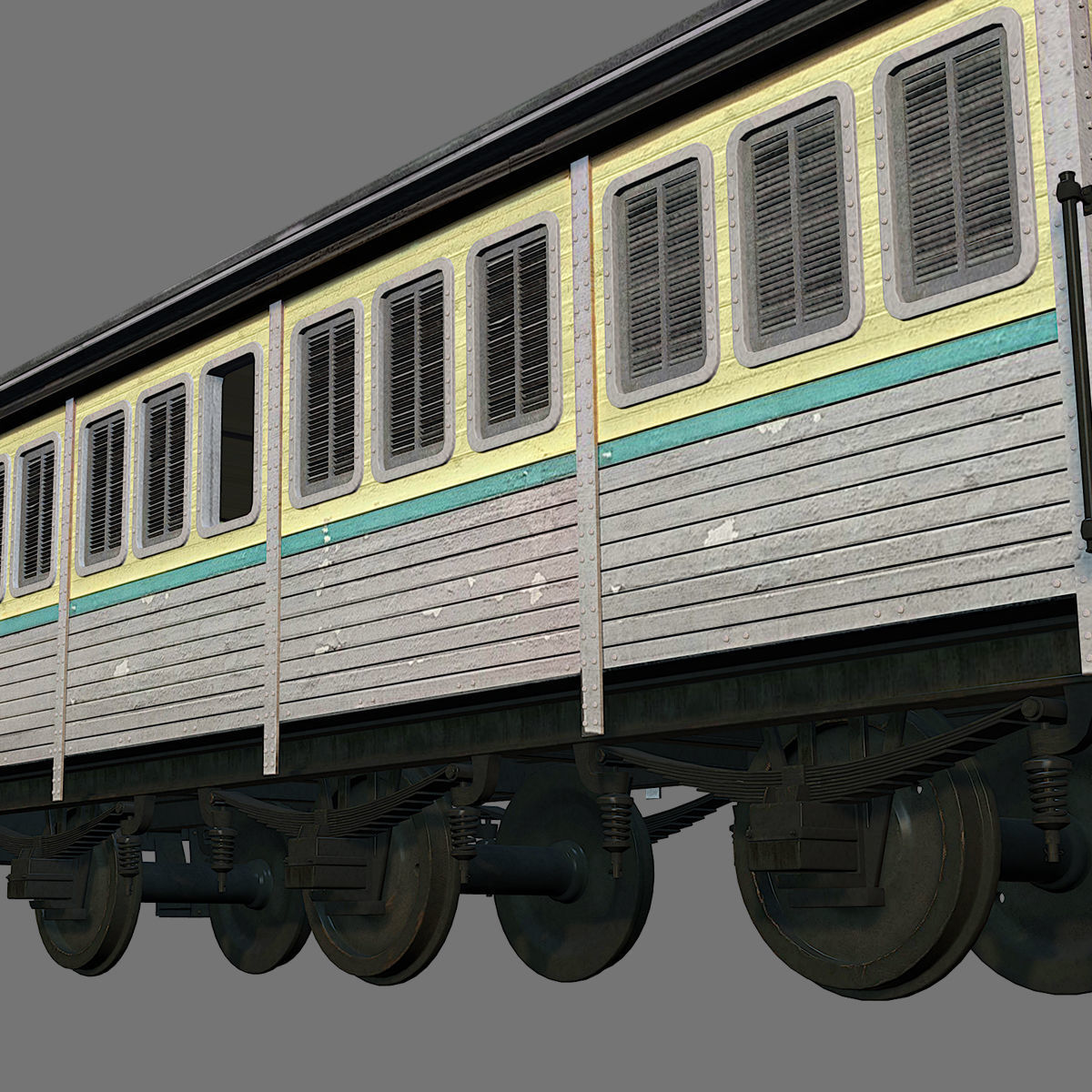 Old train passengers car 3D model_4