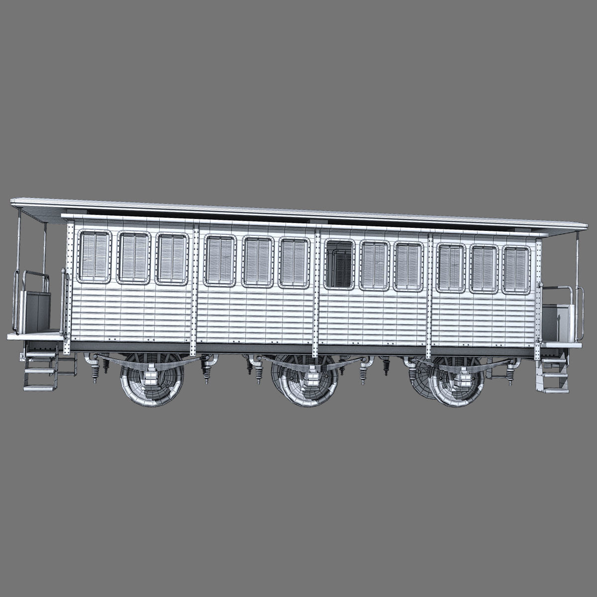 Old train passengers car 3D model_6