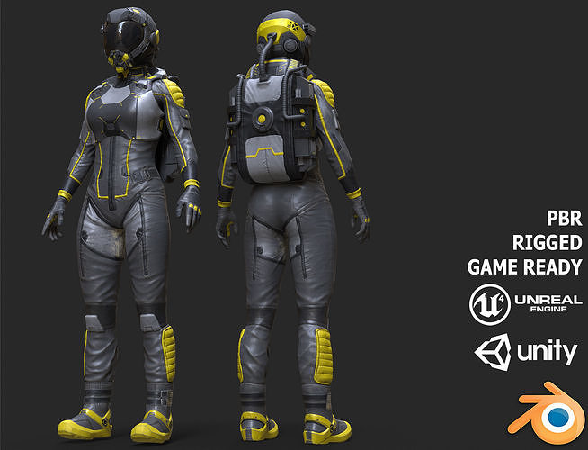 Female Space Suit Black LITE VERSION Low-poly 3D model