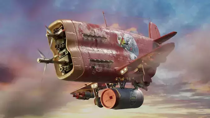 Airplane model steampunk flying in sky 3D model
