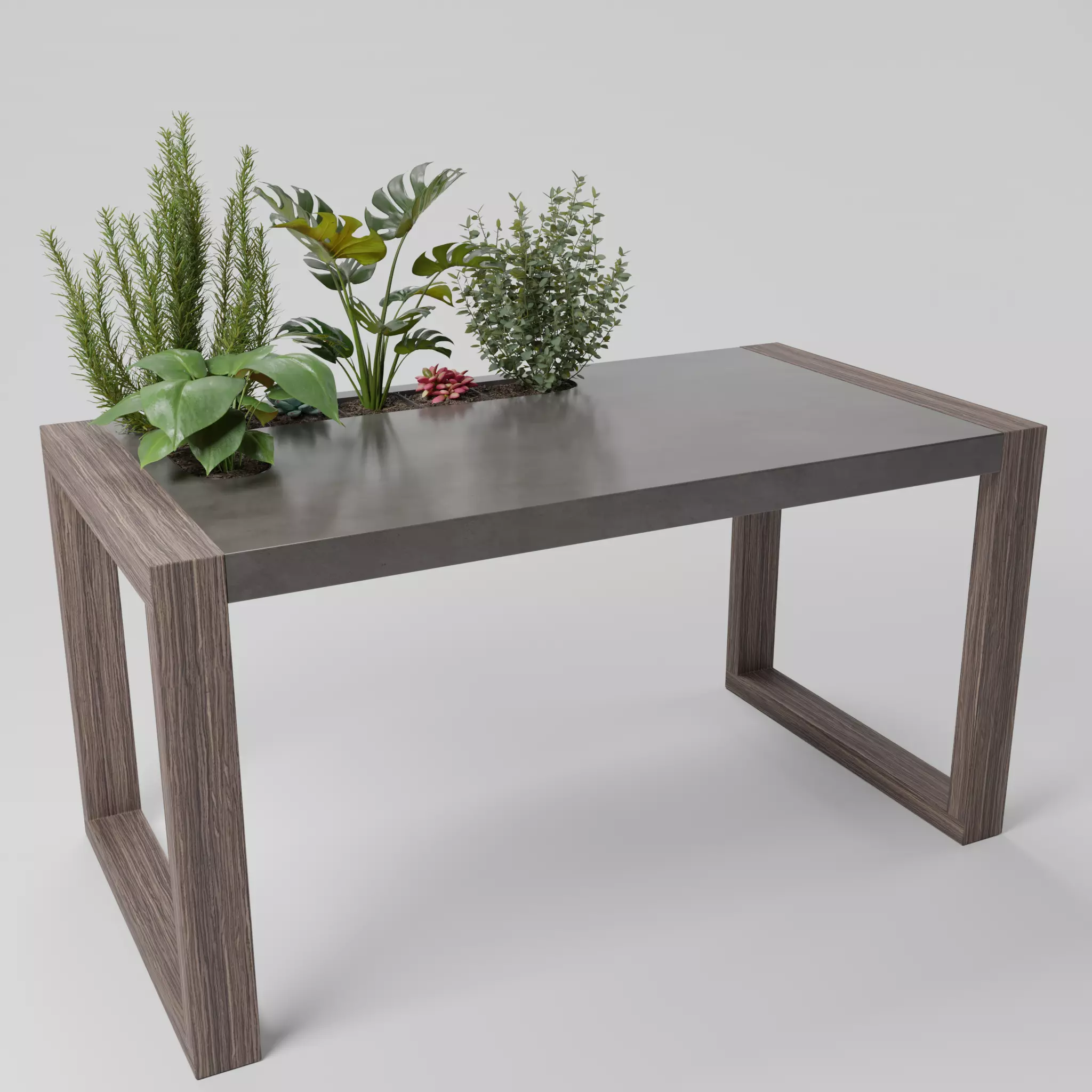 desk with plants 3D model_0