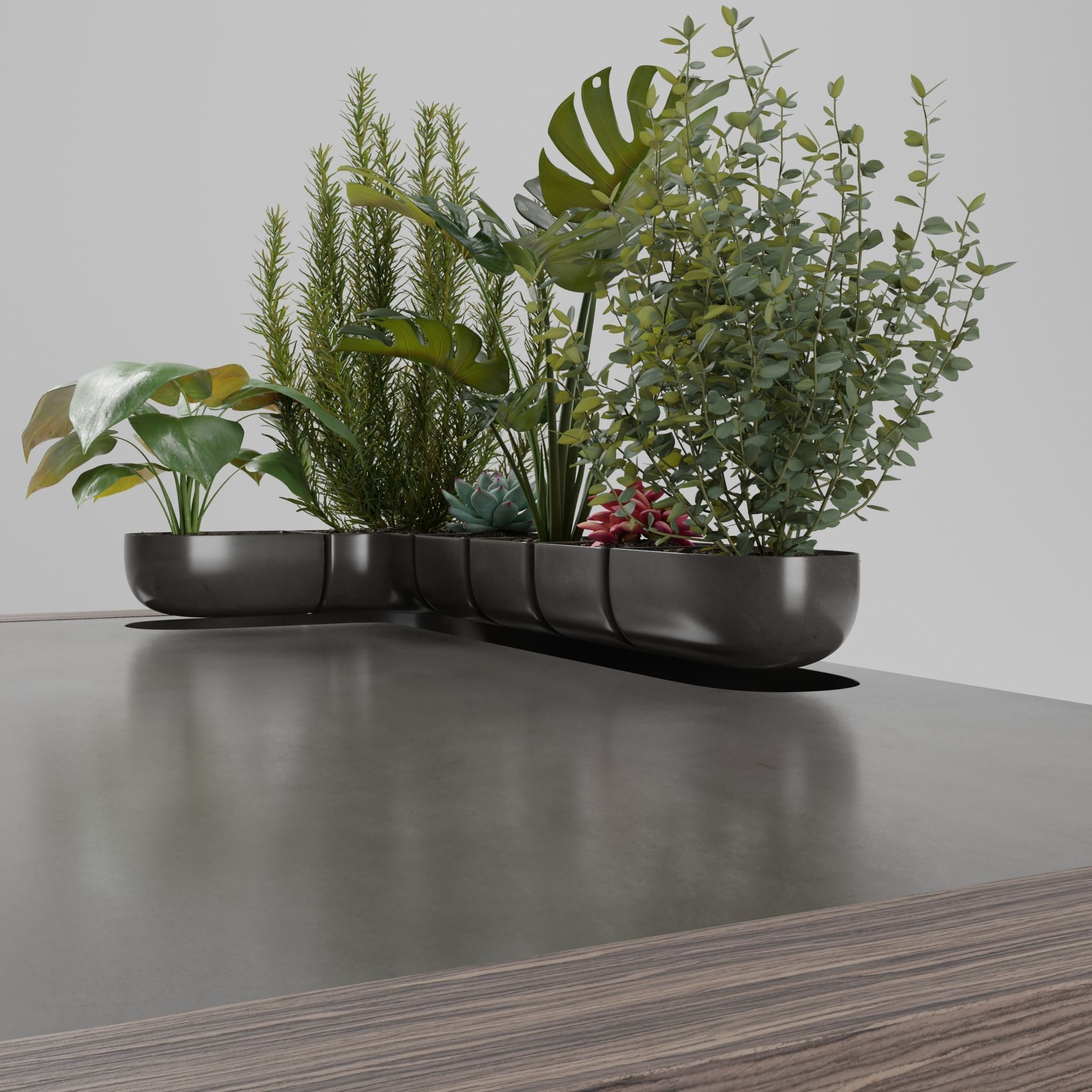 desk with plants 3D model_3
