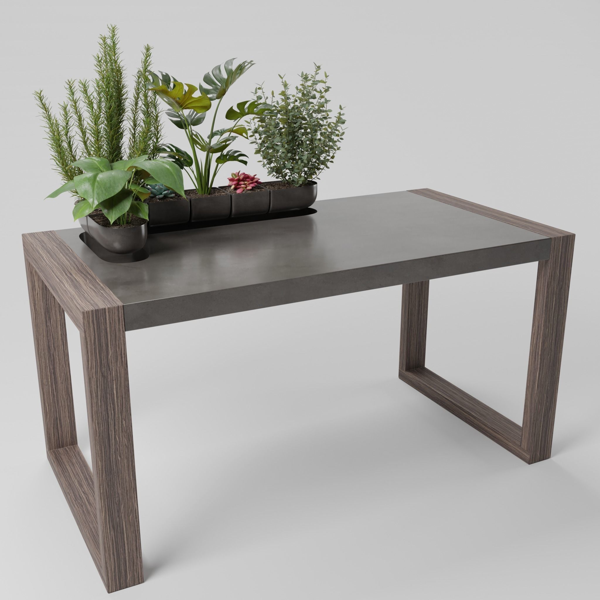 desk with plants 3D model_2