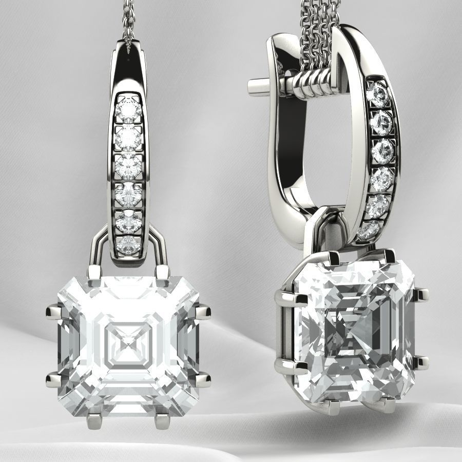 8x8 Emerald Cut Gem Gold Earrings 3D print model_10