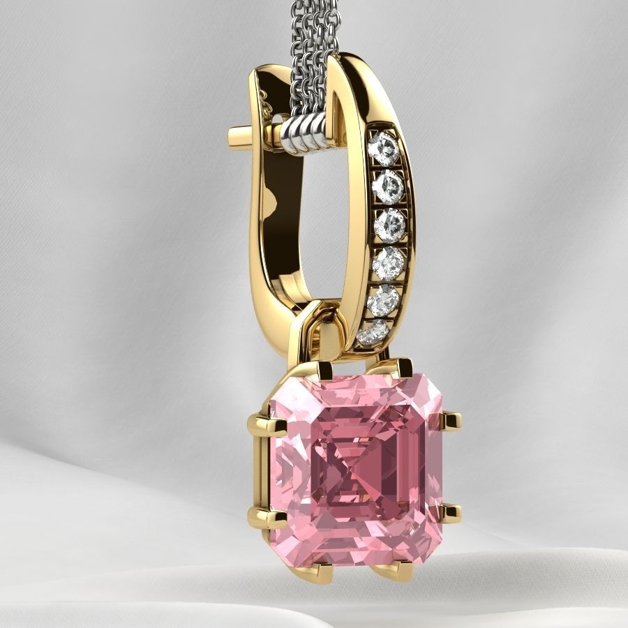 8x8 Emerald Cut Gem Gold Earrings 3D print model_16