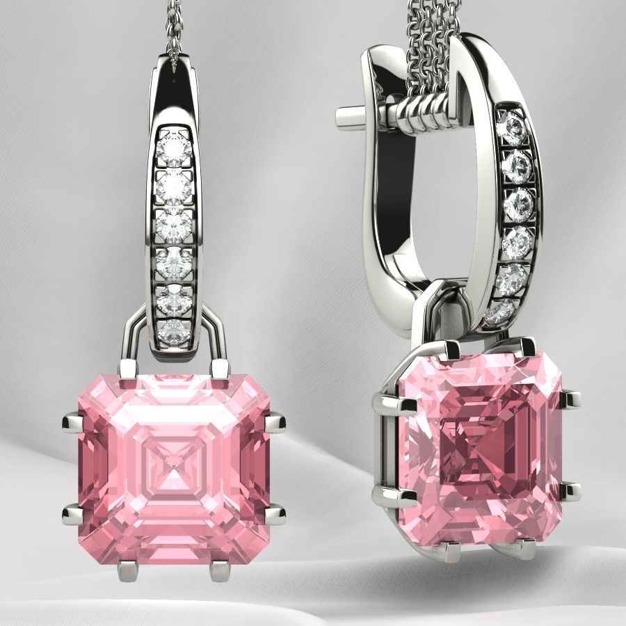 8x8 Emerald Cut Gem Gold Earrings 3D print model_9