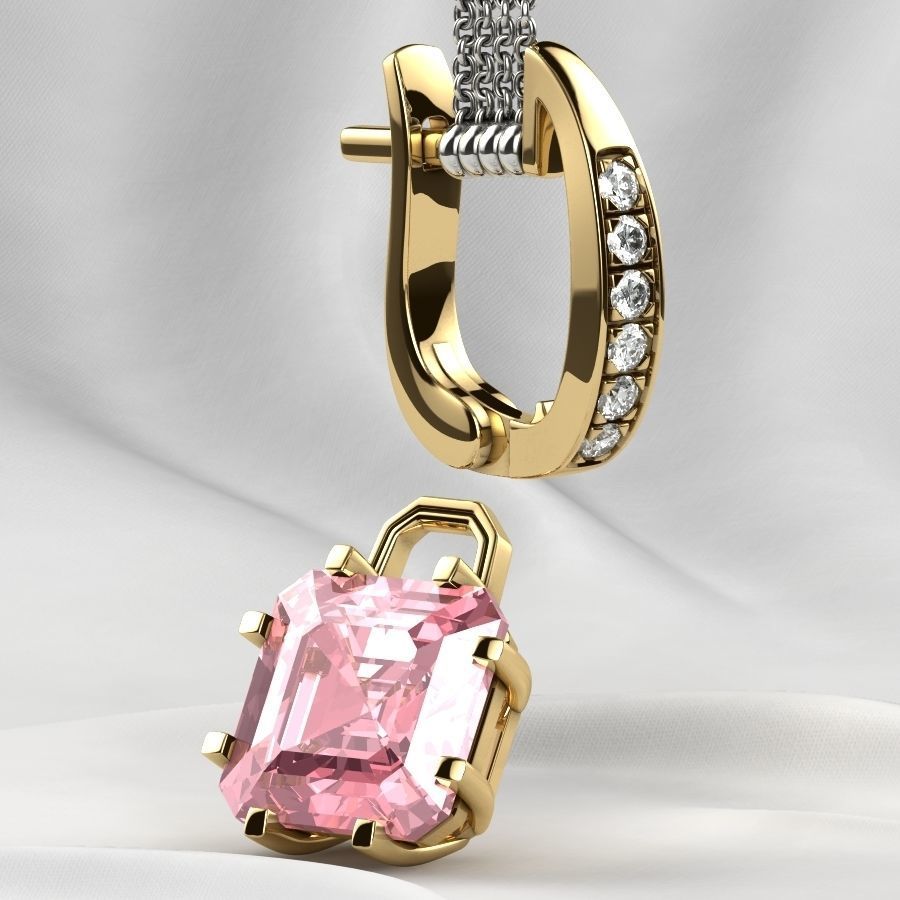 8x8 Emerald Cut Gem Gold Earrings 3D print model_22