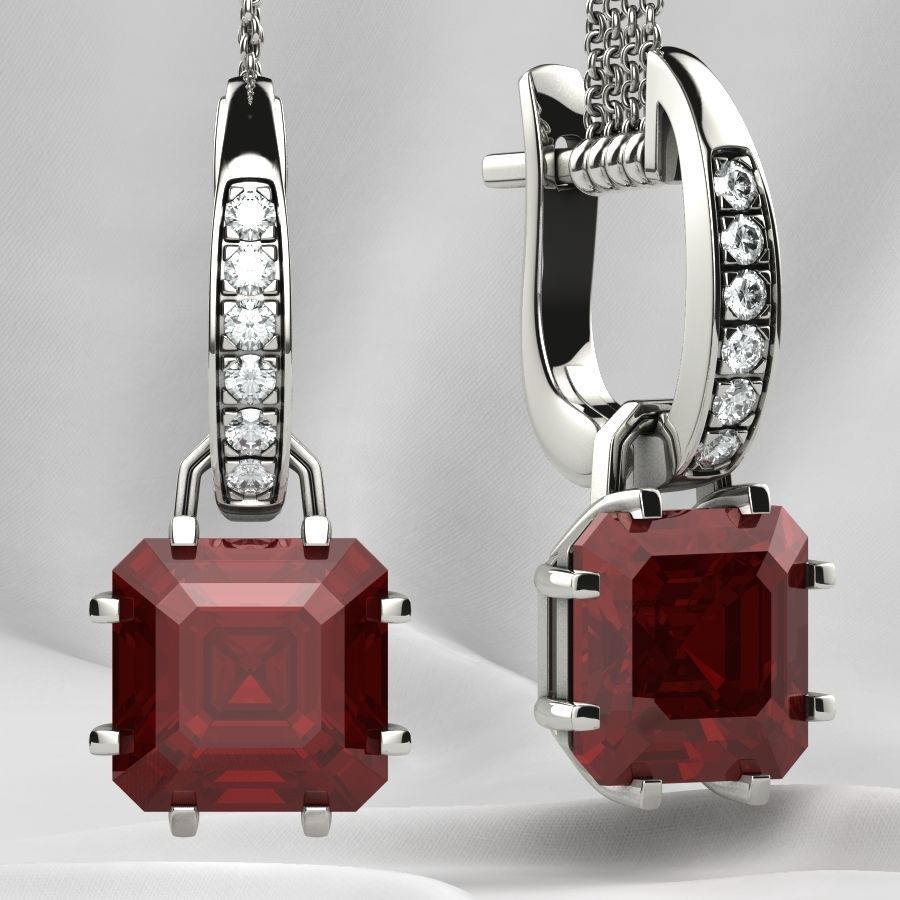 8x8 Emerald Cut Gem Gold Earrings 3D print model_13