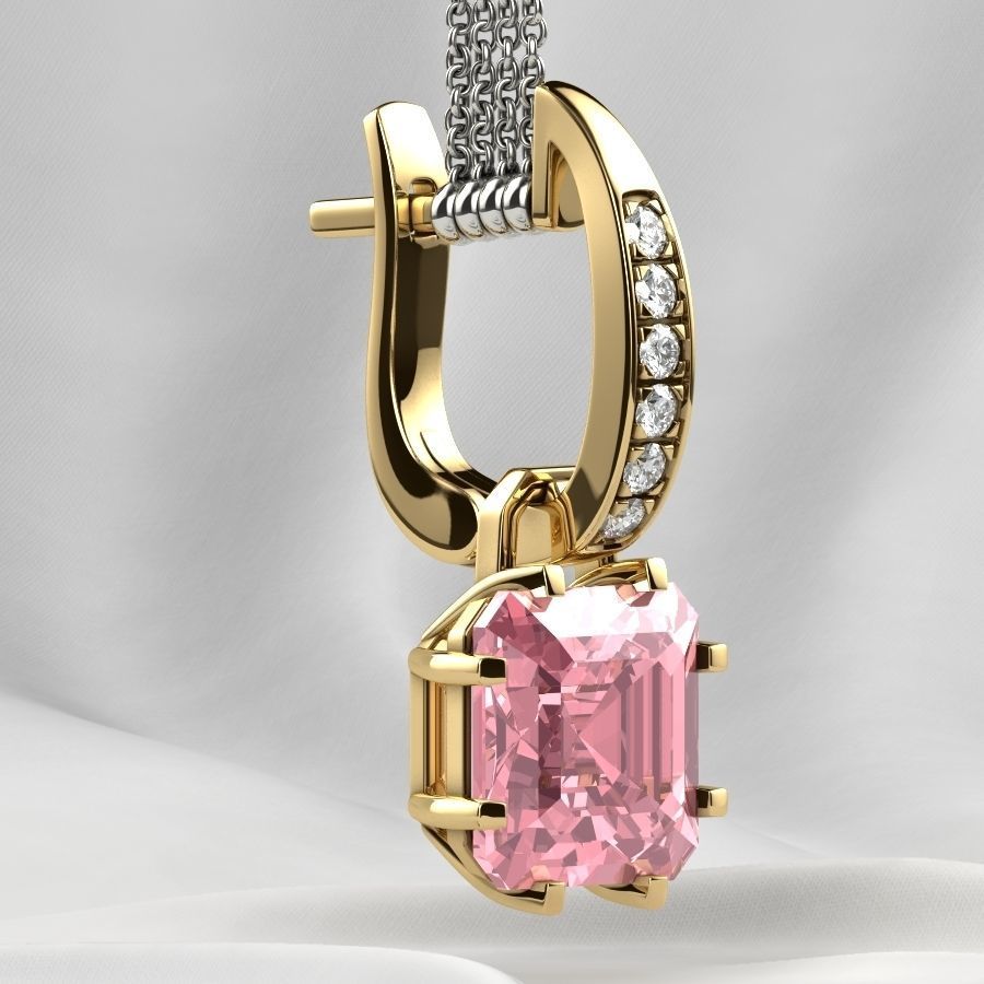 8x8 Emerald Cut Gem Gold Earrings 3D print model_17