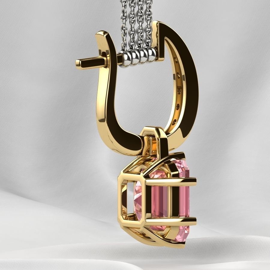 8x8 Emerald Cut Gem Gold Earrings 3D print model_21