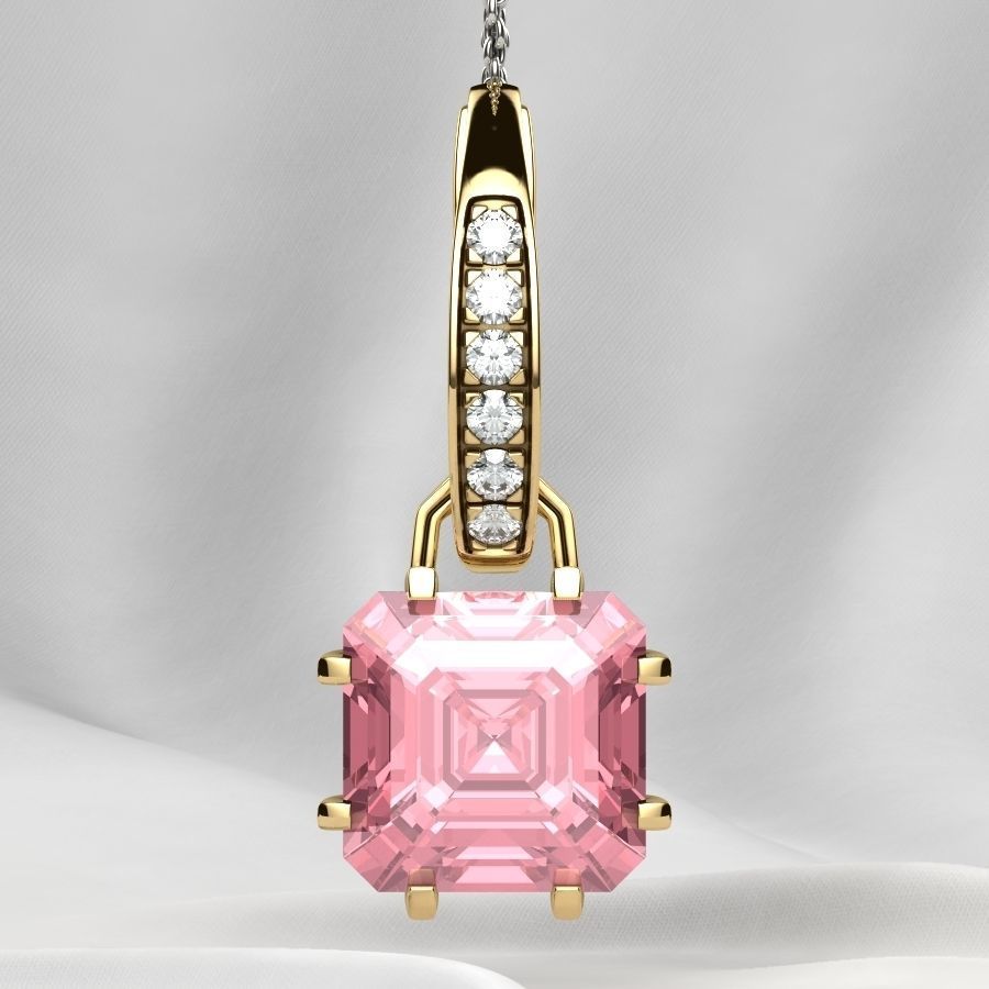 8x8 Emerald Cut Gem Gold Earrings 3D print model_14