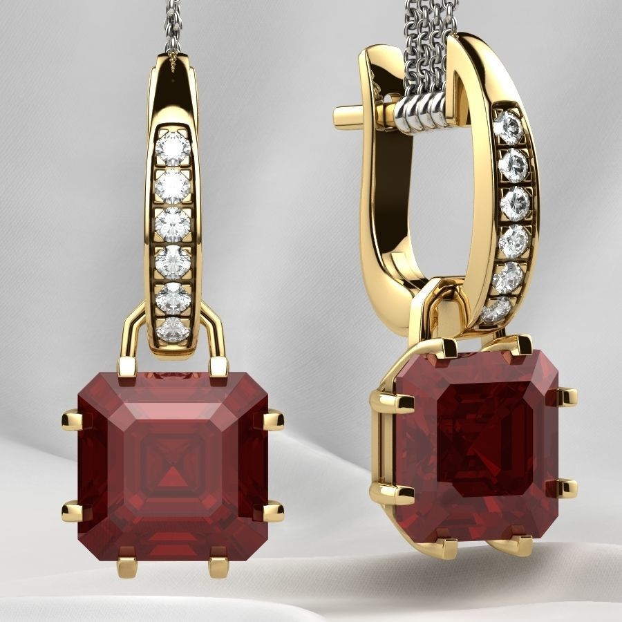 8x8 Emerald Cut Gem Gold Earrings 3D print model_5