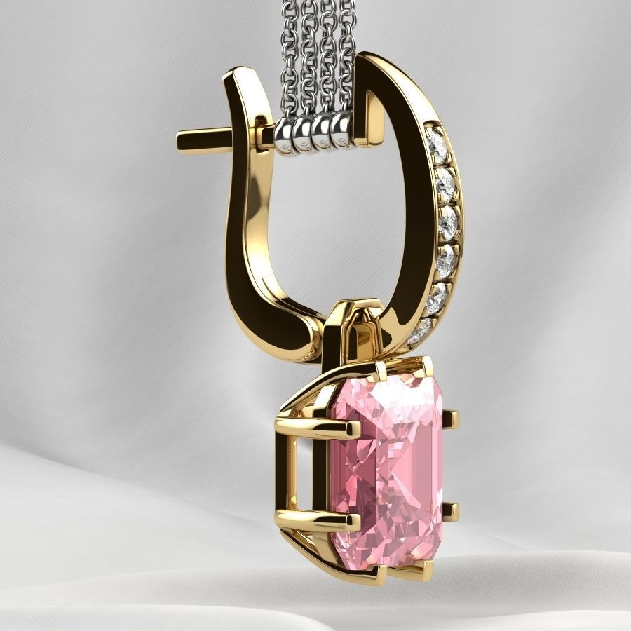 8x8 Emerald Cut Gem Gold Earrings 3D print model_18