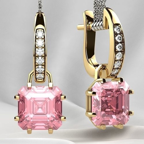 8x8 Emerald Cut Gem Gold Earrings 3D print model