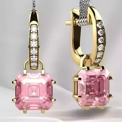 8x8 Emerald Cut Gem Gold Earrings 3D print model