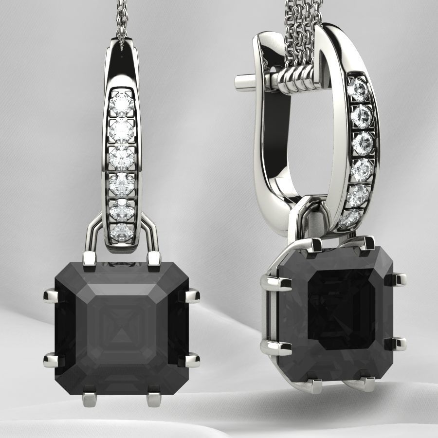 8x8 Emerald Cut Gem Gold Earrings 3D print model_12