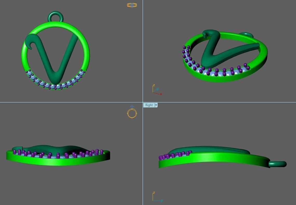 Initial Letter Pendant V 3D print model_1