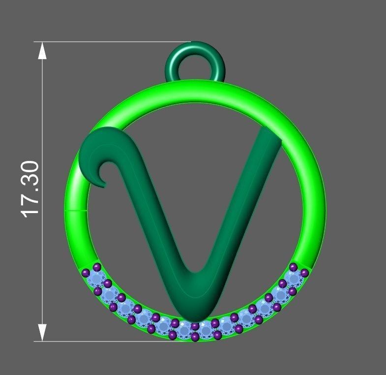 Initial Letter Pendant V 3D print model_2