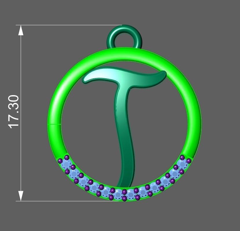 Initial Letter Pendant T 3D print model_2