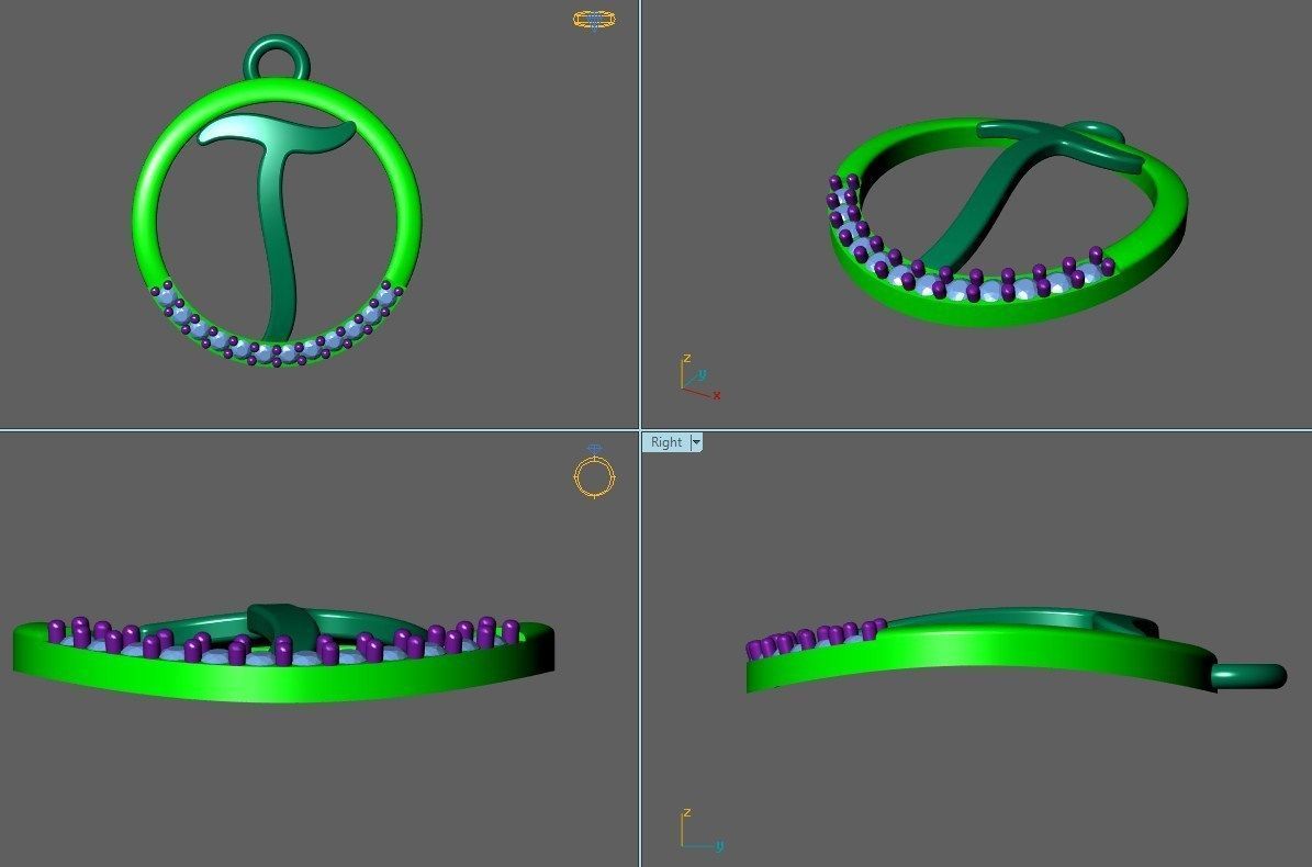 Initial Letter Pendant T 3D print model_1