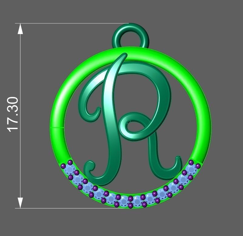 Initial Letter Pendant R 3D print model_2