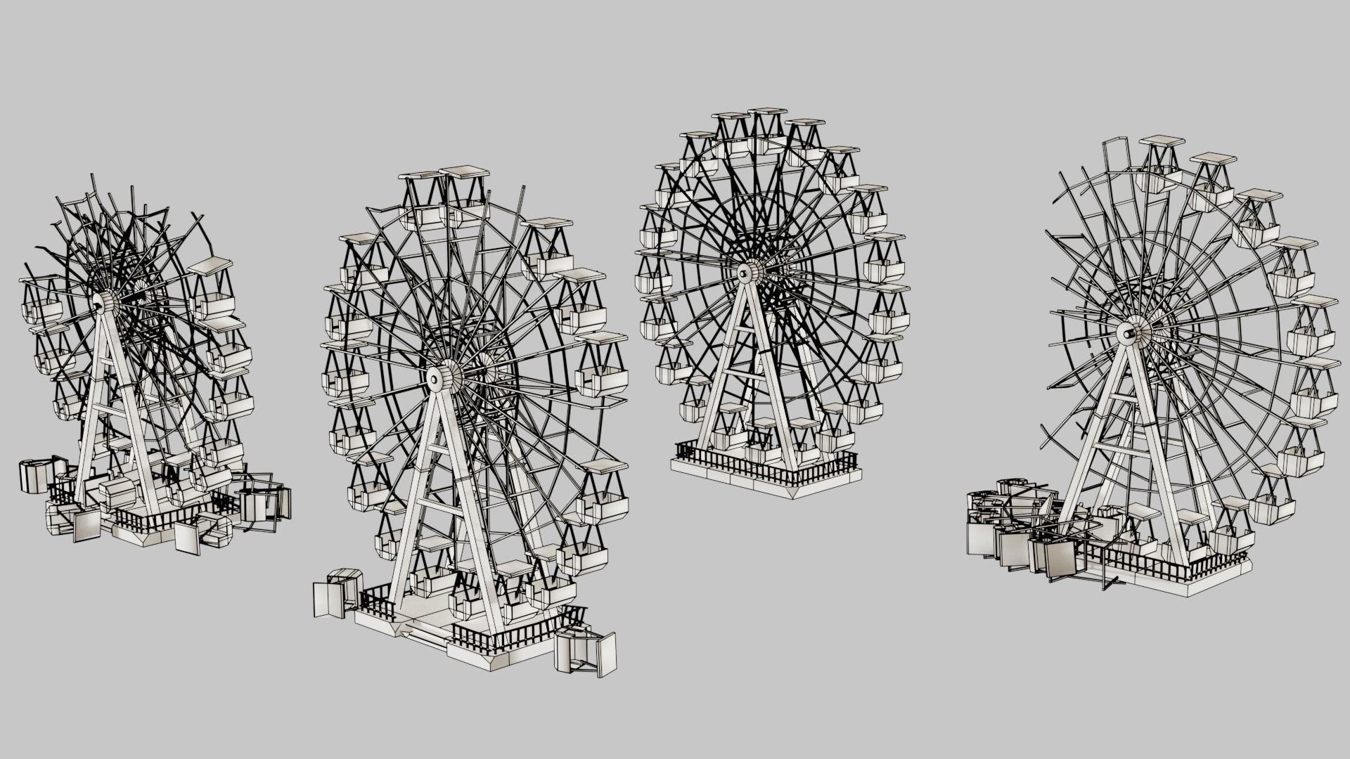 Destroyed Ferris wheel Low-poly 3D model_4