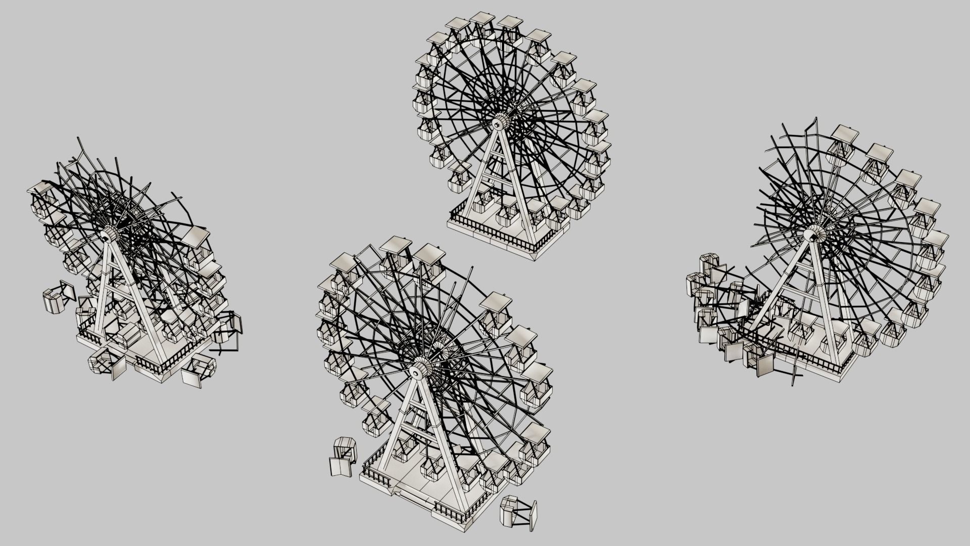 Destroyed Ferris wheel Low-poly 3D model_7