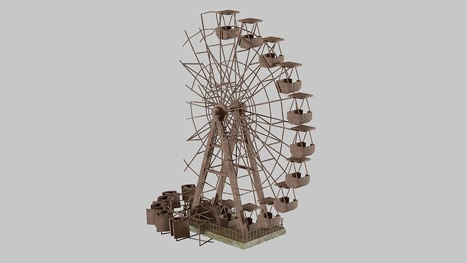 Destroyed Ferris wheel Low-poly 3D model