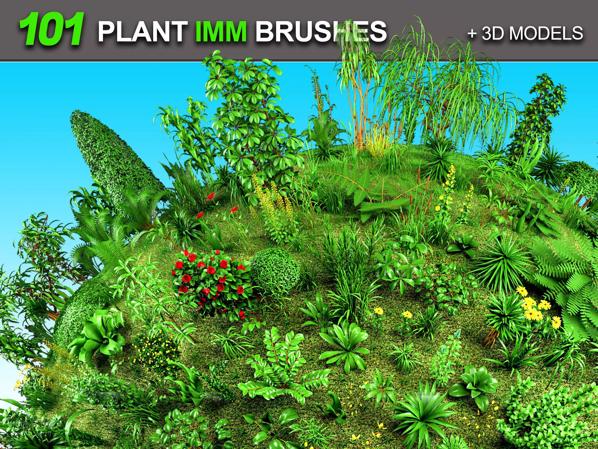 101 Plant IMM Brushes plus 3D Models 3D model_0