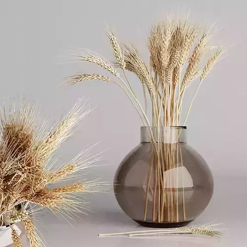 Wheat Bouquets in Glass Vase 02 3D model