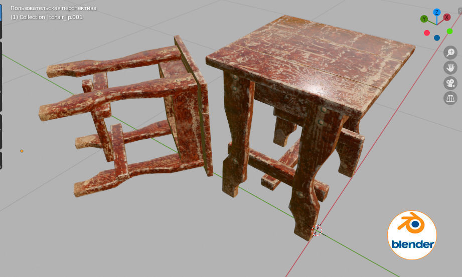 old chair Low-poly 3D model_5