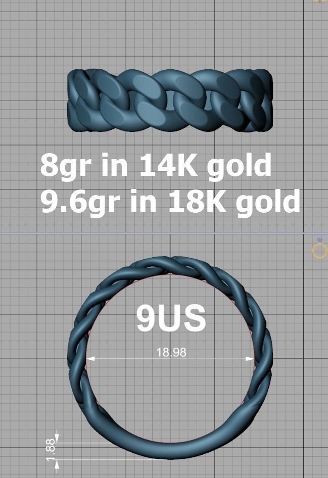 Cuban Ring Chain Link Ring 7mm Wide   5 6 7 8 9 US sizes 3dmodel 3D print model_34